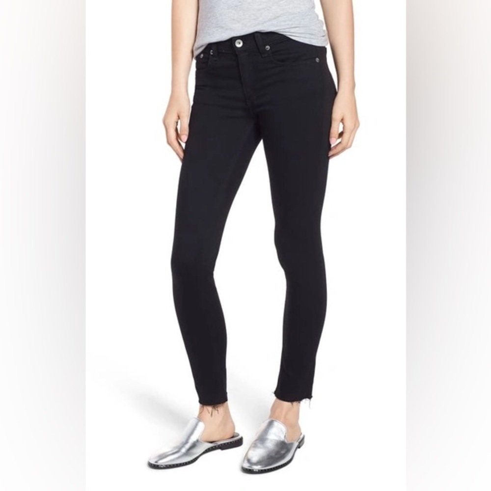 Rag & Bone Women’s Mid-Rise‎ Raw Hem Ankle Skinny Jeans Size 25 Stretch Black